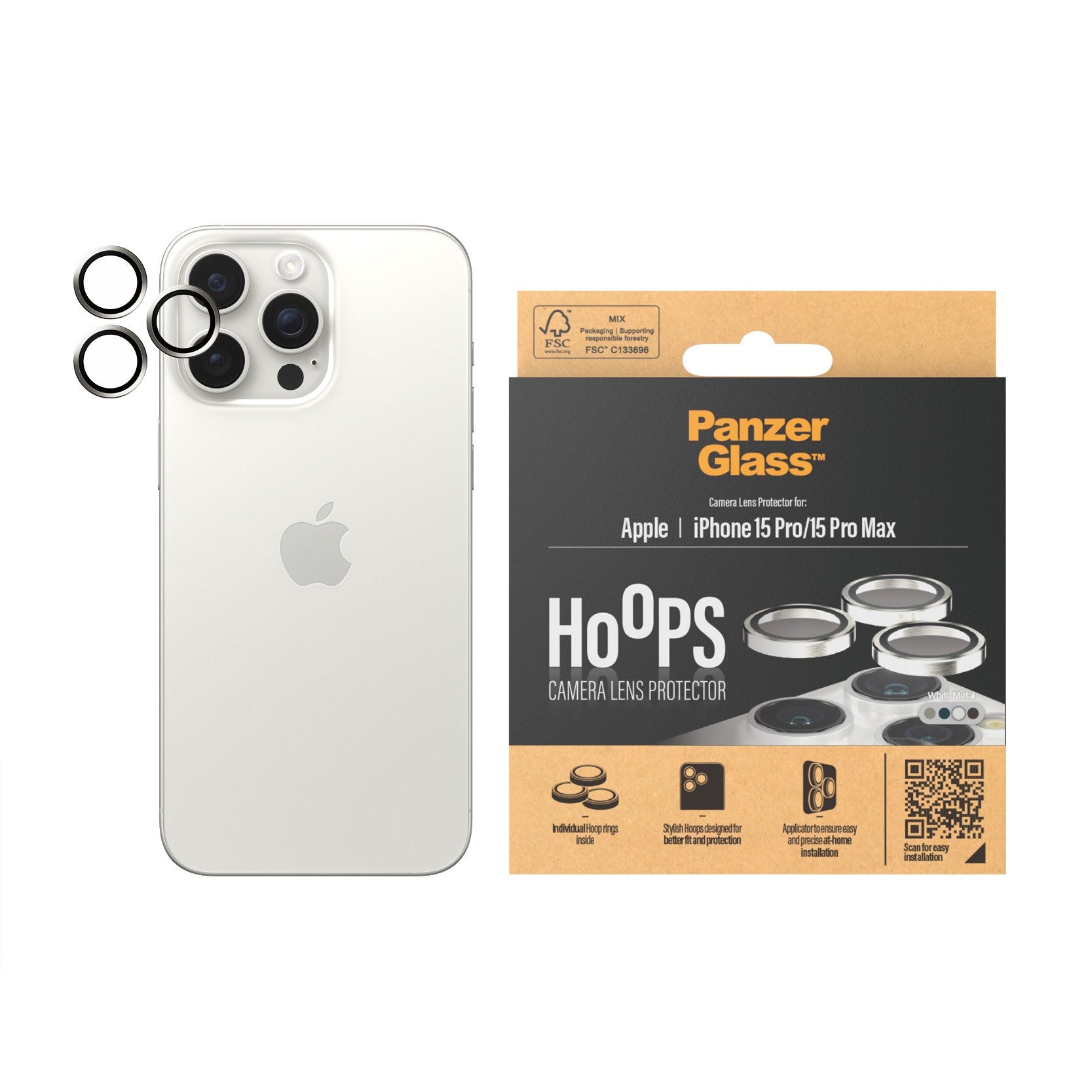 PanzerGlass® Hoops® White Metal Camera Lens Protector iPhone 15 Pro | 15 Pro Max